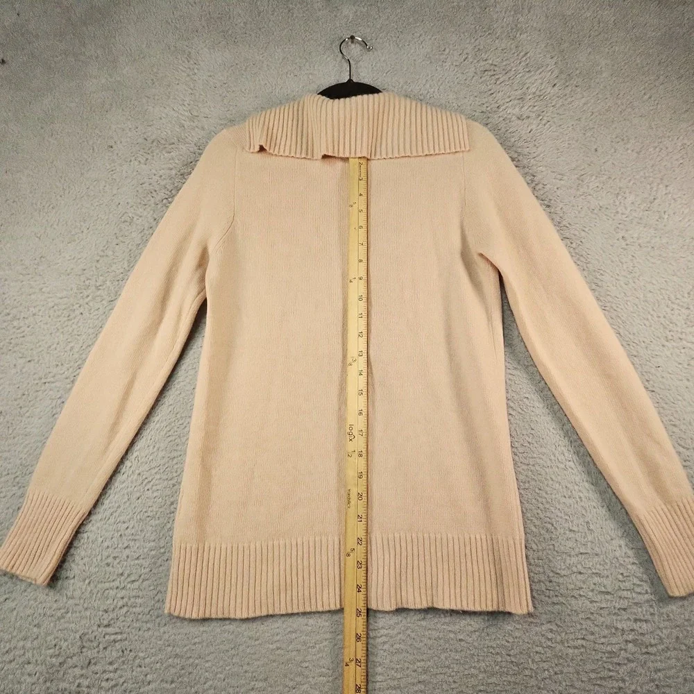 J Crew Sweater Womens M Pink Dream Asymmetrical Ruffle Zip Cashmere Wool Blend
